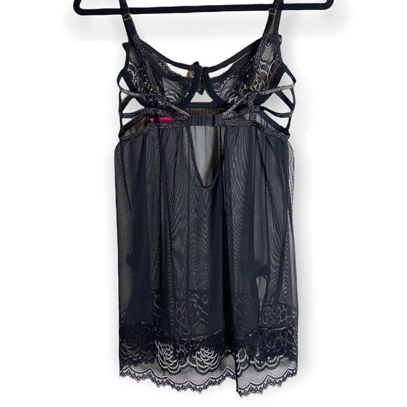 Seven 'Til Midnight (S) Sheer & Strappy Black Babydoll Lingerie - Picture 7 of 7